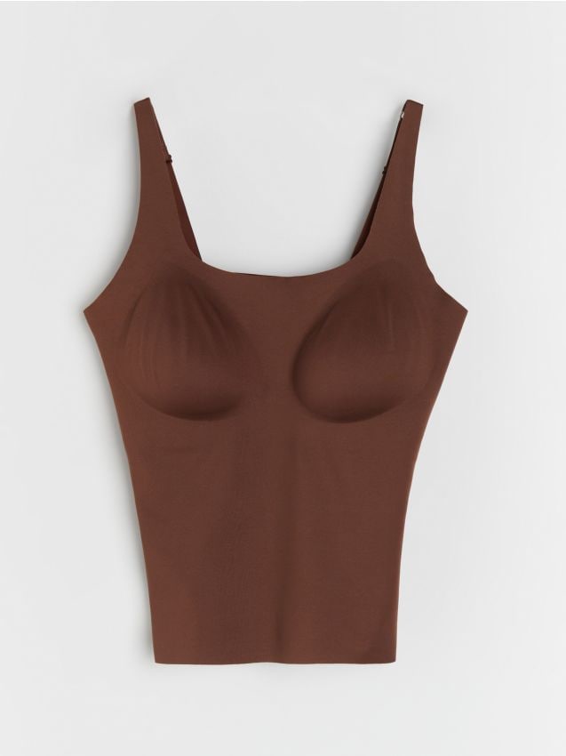 Sinsay - Top cu cupe integrate - maro-închis