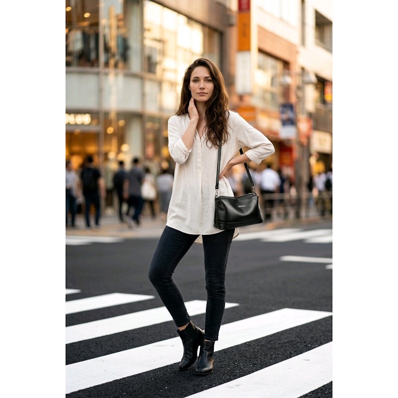 Geanta dama JERMYN'S Ancona din piele naturala neagra