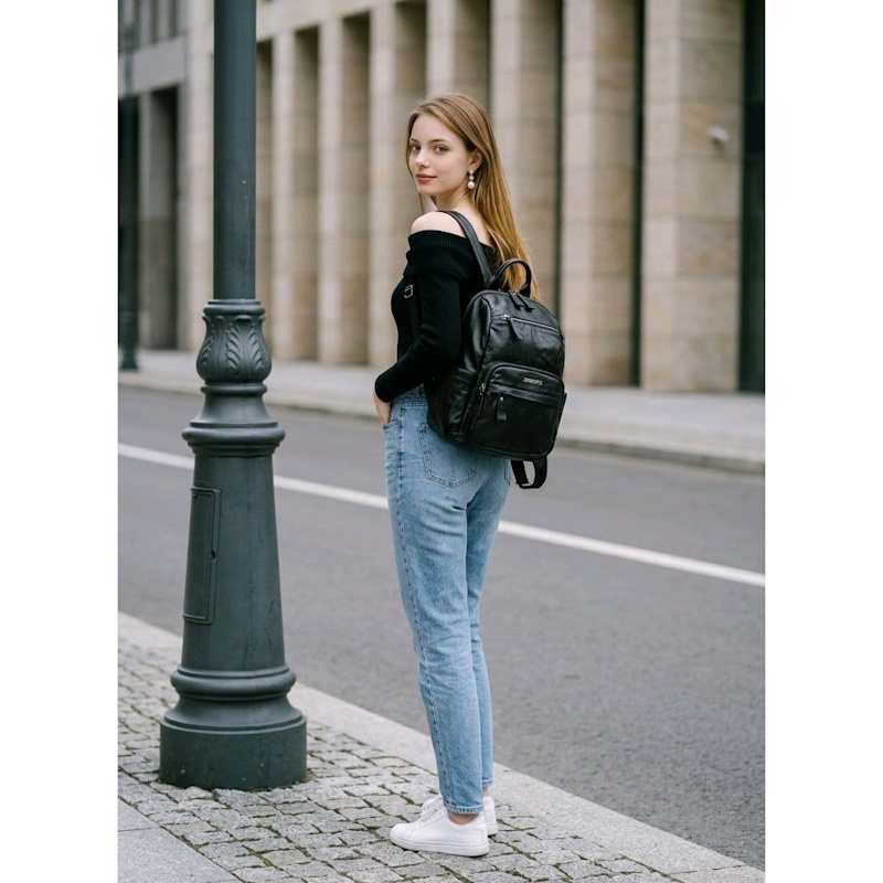 Rucsac dama JERMYN'S Cremona, piele naturala, negru