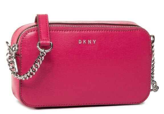 geanta mica crossbody roz cu fermoar si logo DKNY