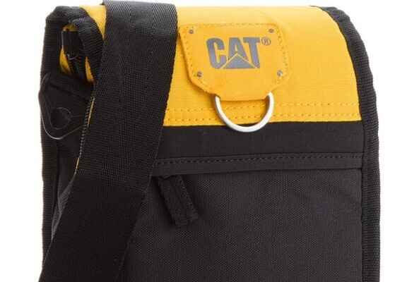 borseta in nuante de negru si galben cu logo CAT