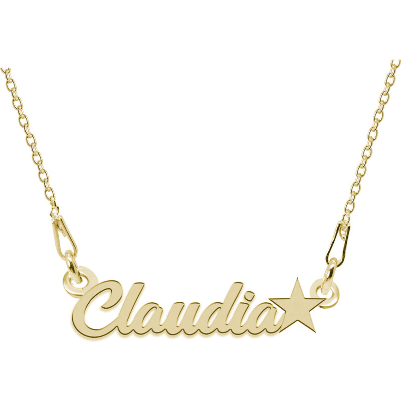 BijuBOX - Name Colier Argint Placat cu Aur 24 karate, Steluta, Nume Claudia, BijouxMAG, 45 cm