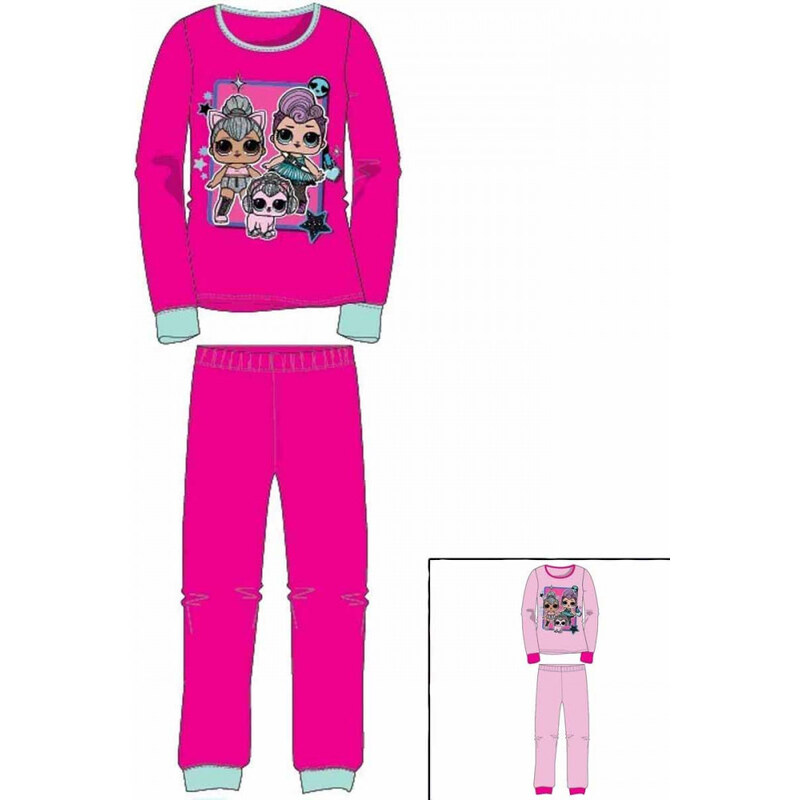 ZENTRADE Pijama cu maneca lunga, doua piese, bumbac 100%, fete, Roz ticlam, LOL