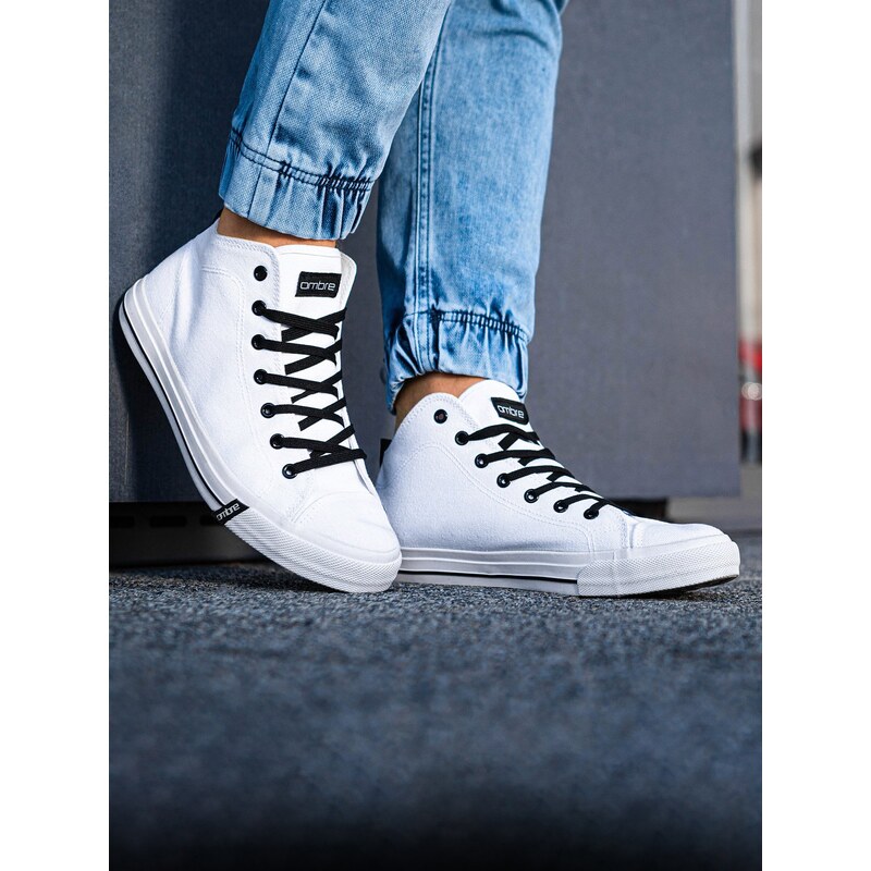 Ombre Pantofi de bărbați pantofi de sport cu elemente contrastante - alb V1 OM-FOTH-0125