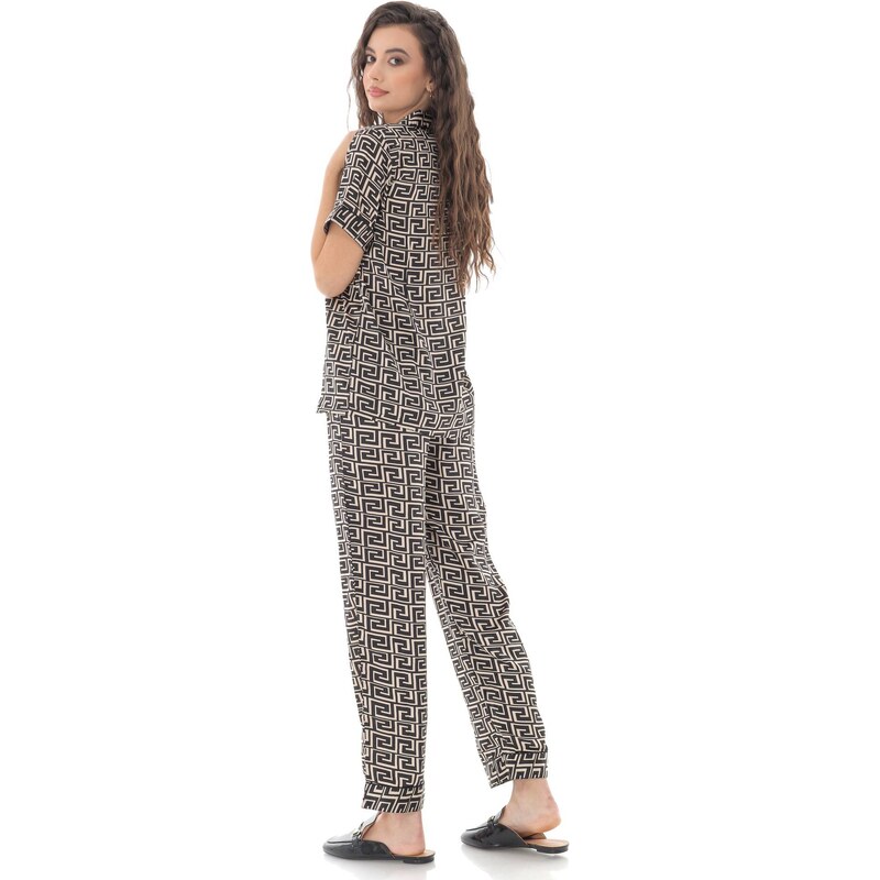 AX PARIS Pijama de dama, set, ROH, negru, din satin - TR428