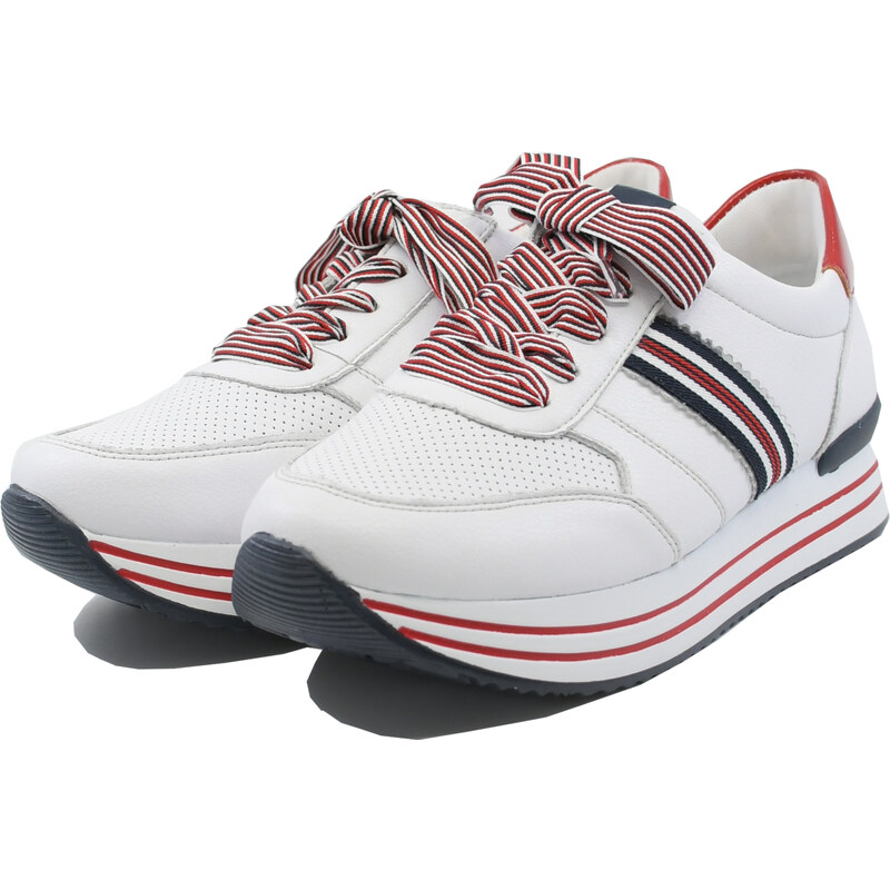 Remonte Pantofi sport dama alb cu rosu din piele naturala REMD1305-80