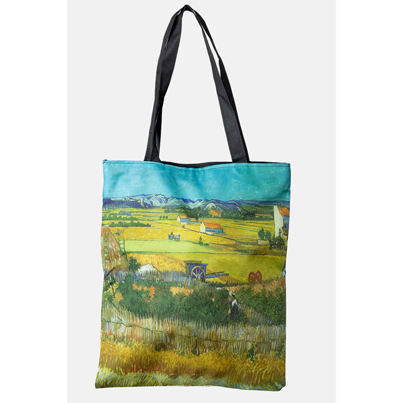 Shopika Geanta shopper din material textil, cu imprimeu inspirat dintr-o pictura cu peisaj campenesc