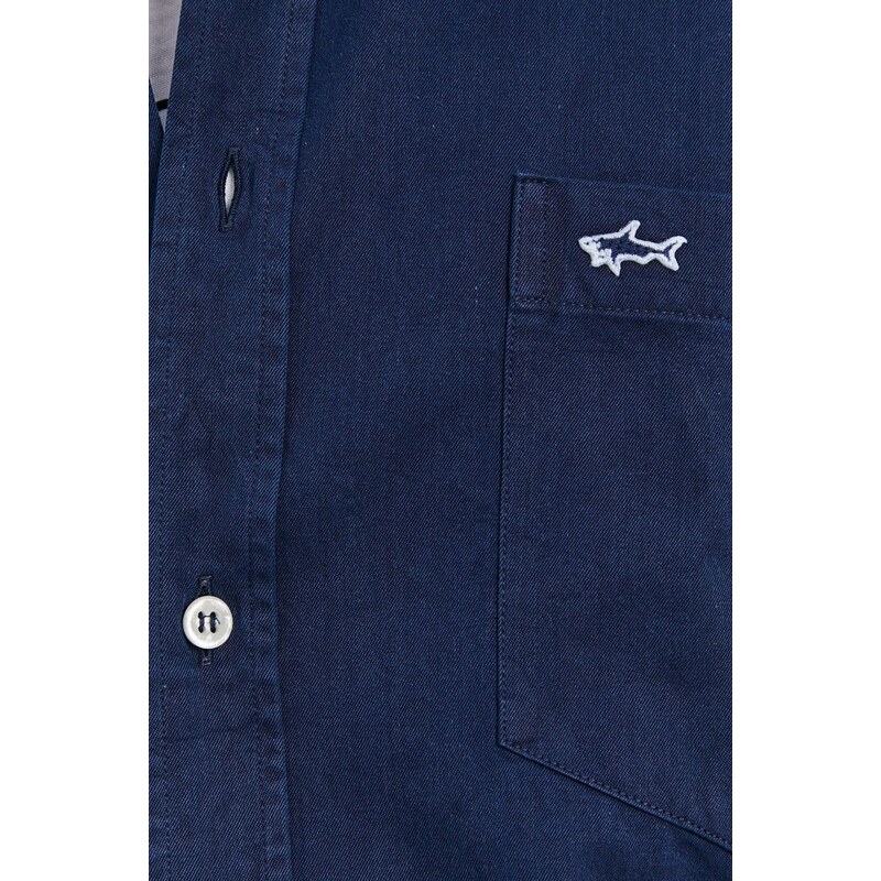 Paul&Shark Cămașă jeans bărbați, culoarea albastru marin, cu guler button-down, regular