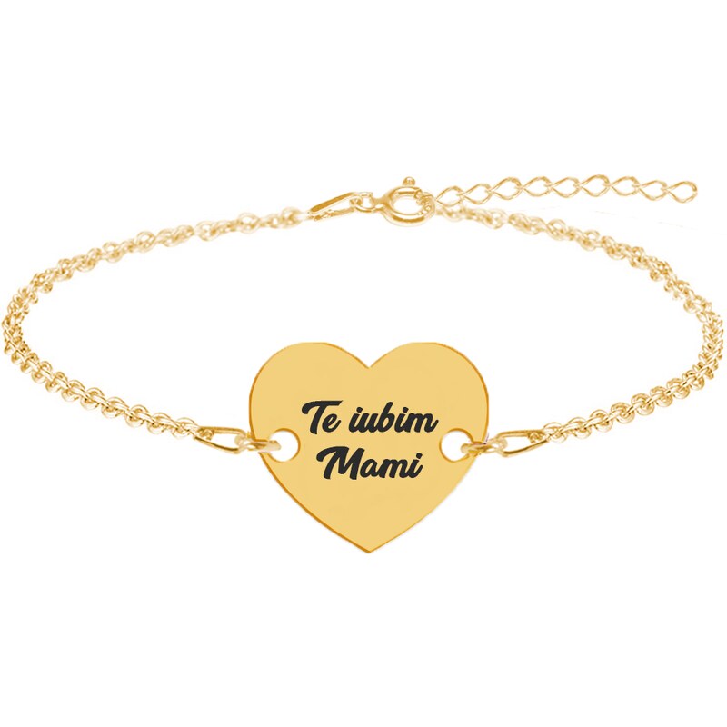 BijuBOX - Moms Claudia - Bratara personalizata din argint 925 placat cu aur galben 24K- Inimioara
