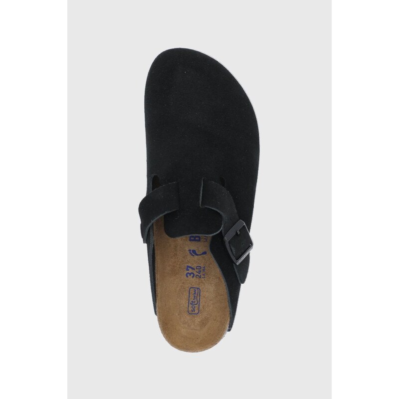 Birkenstock papuci din piele Boston femei, culoarea negru