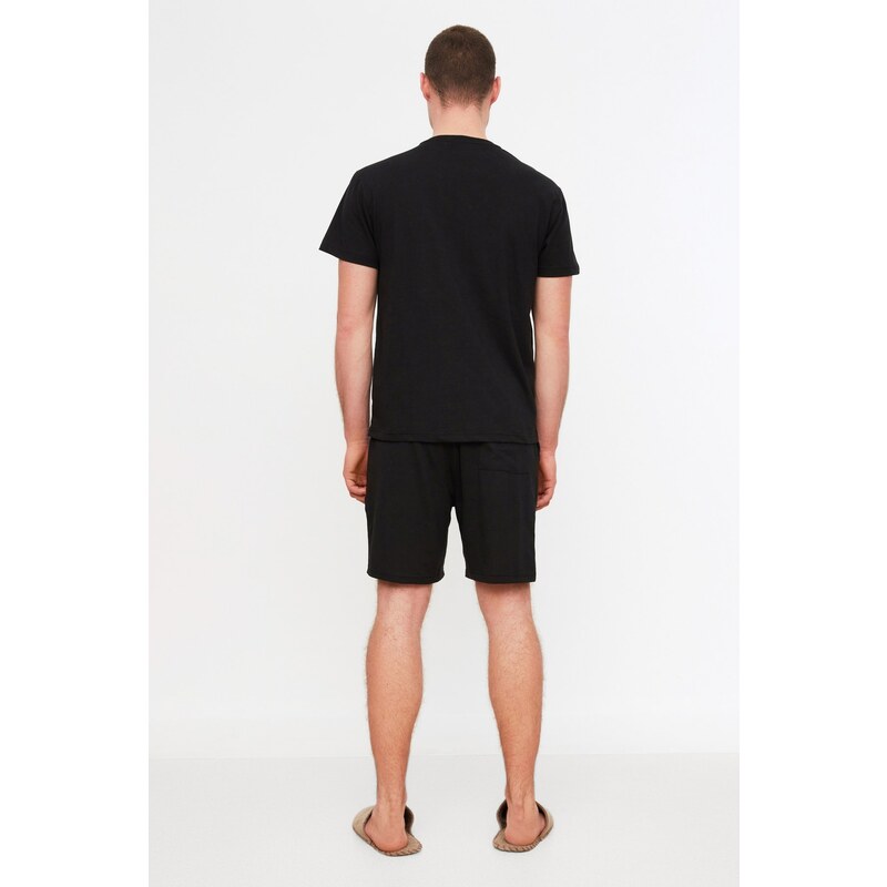 Trendyol Black Regular Fit Printed Shorts Pajamas Set