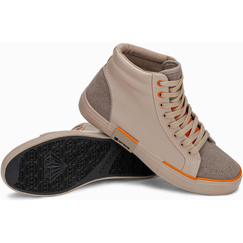 Ombre Pantofi de gleznă pentru bărbați din materiale combinate - bej V6 OM-FOTH-0127