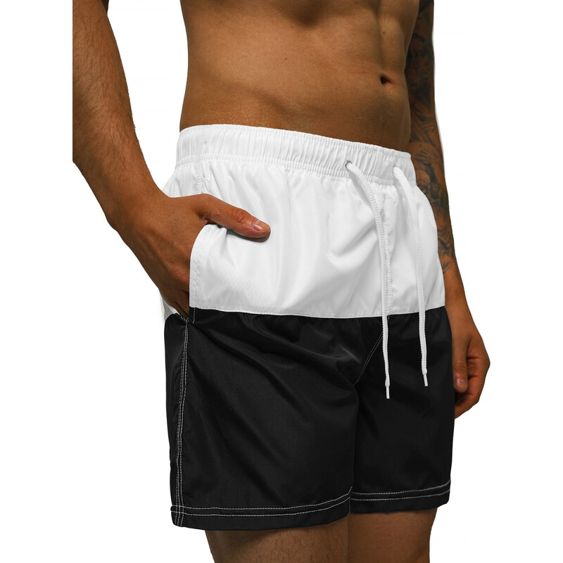 Pantaloni scurti de baie bărbați albi-negri OZONEE JS/HM059