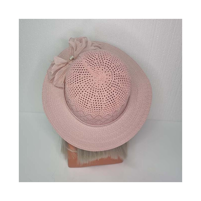 FashionForYou Palarie de plaja Caliopi cu fundite si accesorii, roz (TIP PRODUS: Palarie de soare)