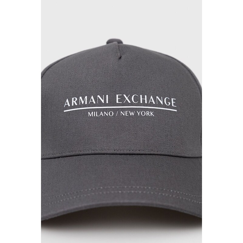 Armani Exchange șapcă din bumbac culoarea gri, cu imprimeu