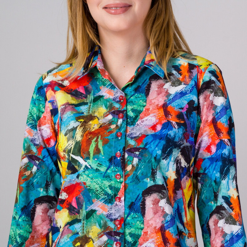 Femei multicolor cămașă cu mânecă lungă Willsoor geometric 14308