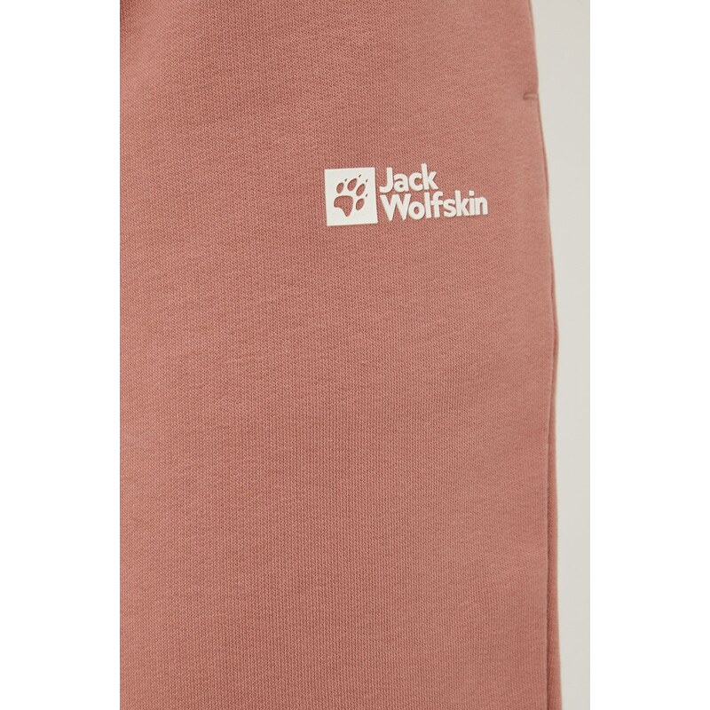 Jack Wolfskin pantaloni de trening din bumbac femei, culoarea roz, neted