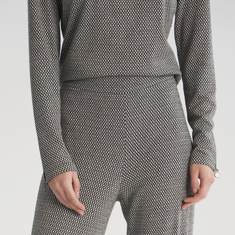 Willsoor Pantaloni tricotați pentru femei, gri cu model în carouri 13964