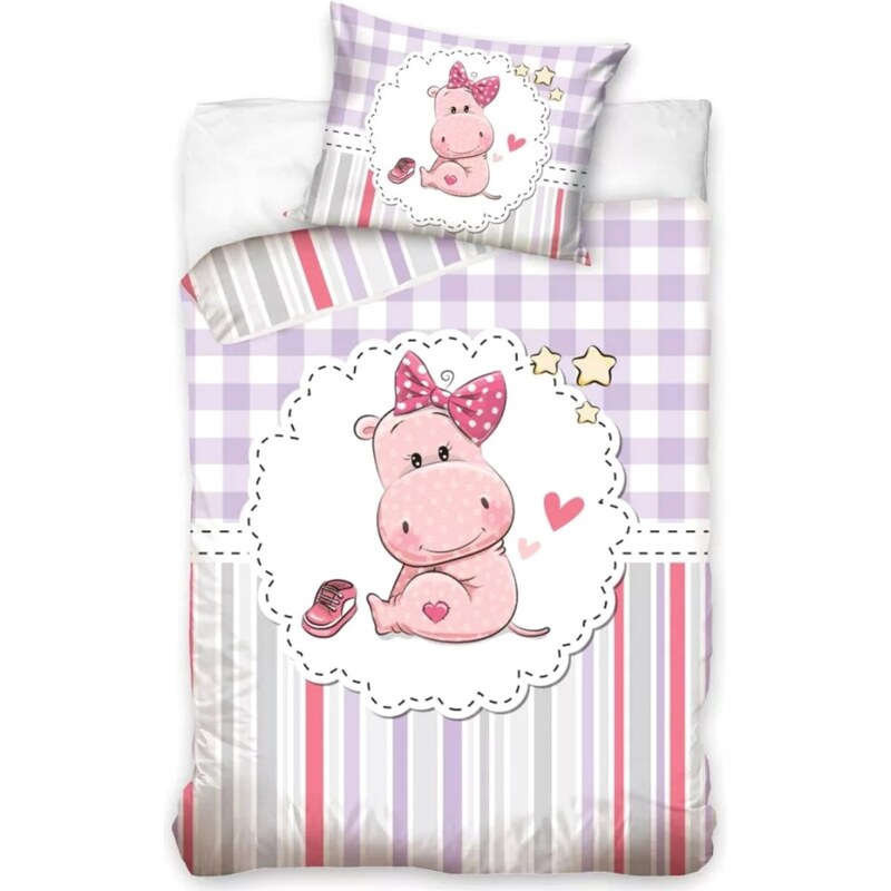 Alte marci Set lenjerie de pat copii, Hipopotam roz 100A 135cm