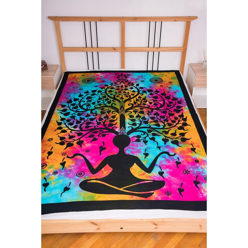 Maya Shop Cuvertura single multicolora Tree of Meditation