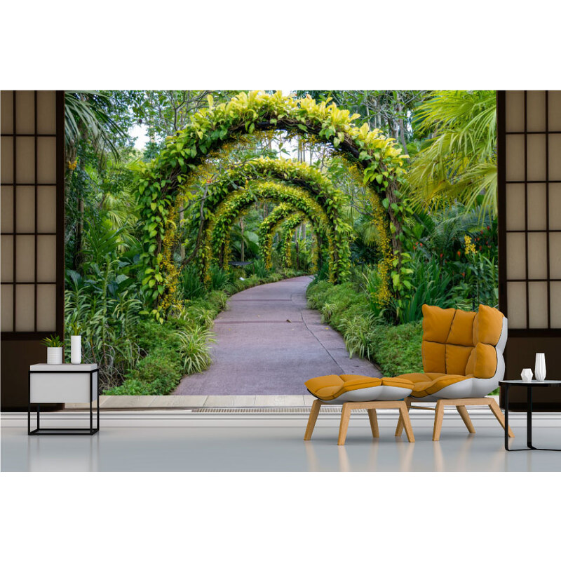 Fototapet vinyl cu efect 3D Usa Shoji - Beautiful arch with flowers plants - 360x240 cm