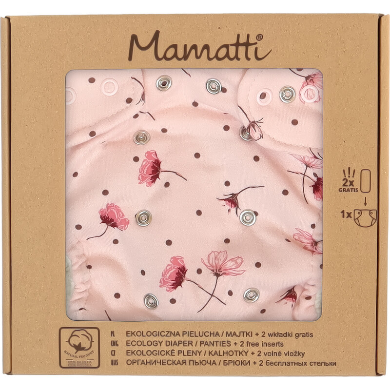 Mamatti Set scutece pânză EKO - chiloți + 2 x scutec, maci, mărimea 3 - 8 kg roz