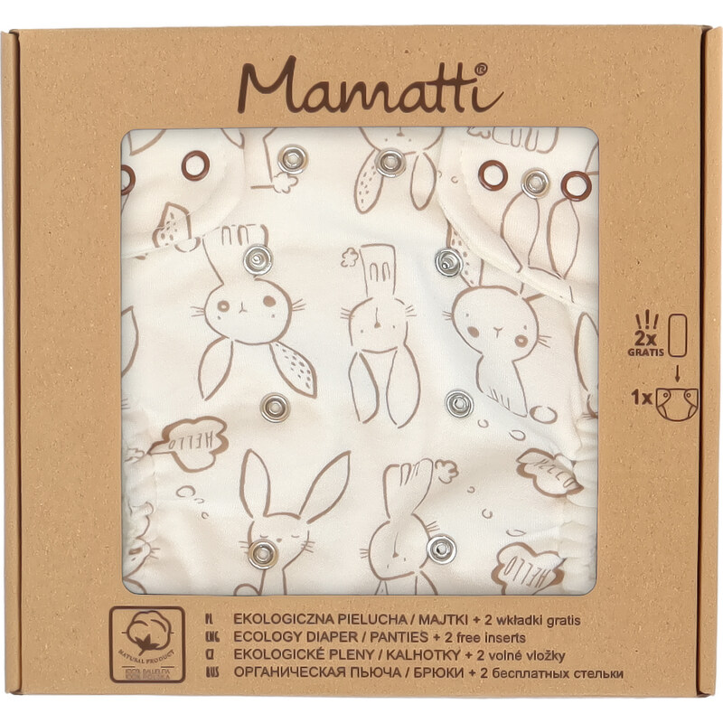 Mamatti Set scutece pânză EKO - chiloți + 2 x scutece, Iepurașul, mărimea. 3 - 8 kg, cremă