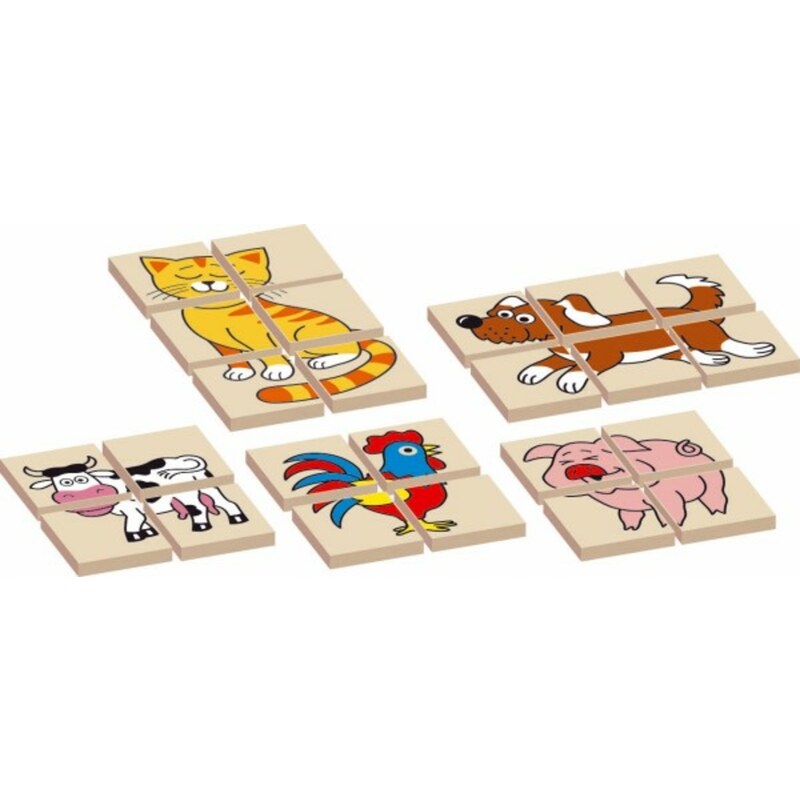 Detoa Puzzle Jigsaw animale din lemn bilateral 12dílků 5 animale în o cutie 17x12x1,5cm