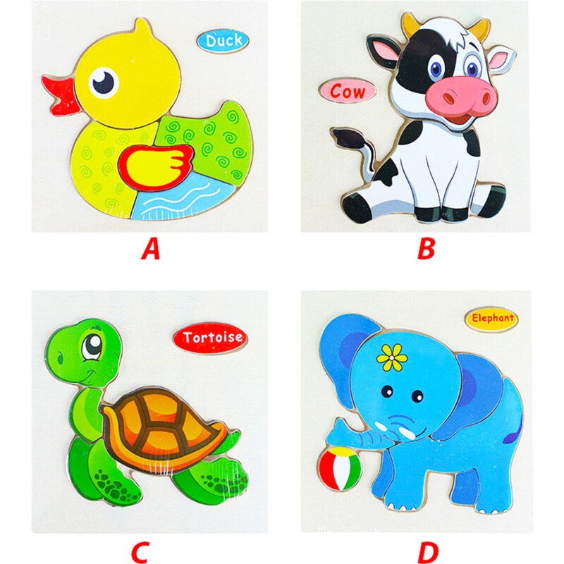 BABY Puzzle din lemn - animale 4 tipuri