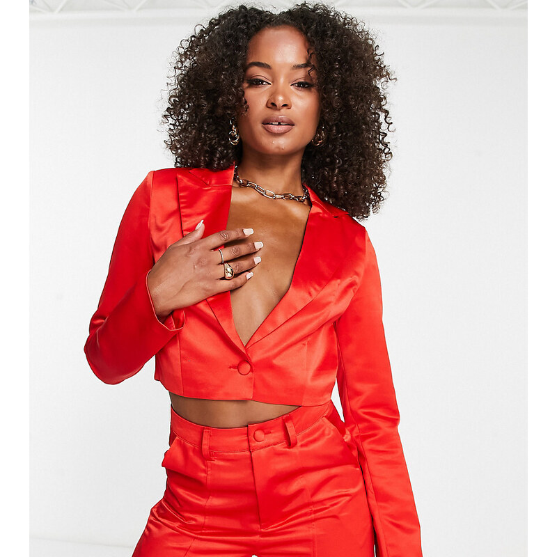 Extro & Vert Tall boxy cropped blazer in red satin co-ord