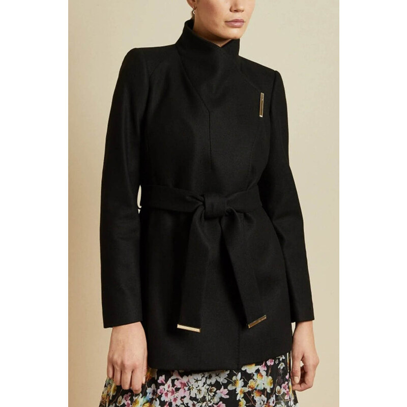 TED BAKER Palton Rosess Short Belted Wool Wrap 249308 black