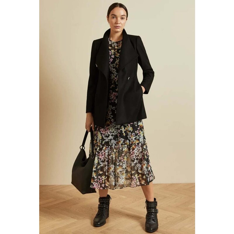 TED BAKER Palton Rosess Short Belted Wool Wrap 249308 black