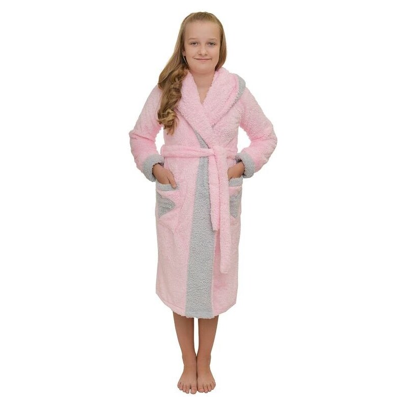 Madlen style Halat de baie pentru fete Emma roz deschis cu urechi