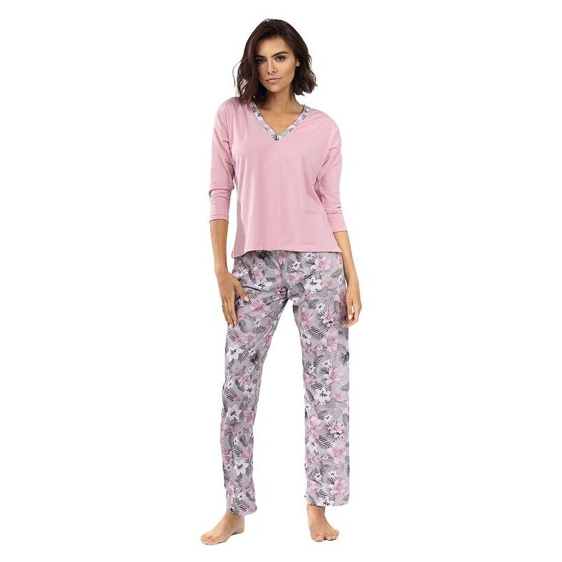Excellent Beauty Pijama pentru femei Delisa roz deschis cu flori