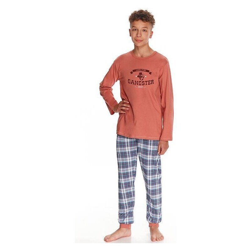 Taro Pijamale băieți Enzo cărămiziu cu imprimeu