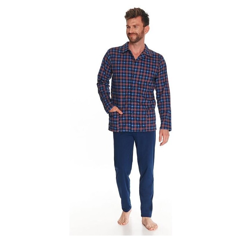 Taro Pijamale bărbați cu nasturi Richard albastru carouri