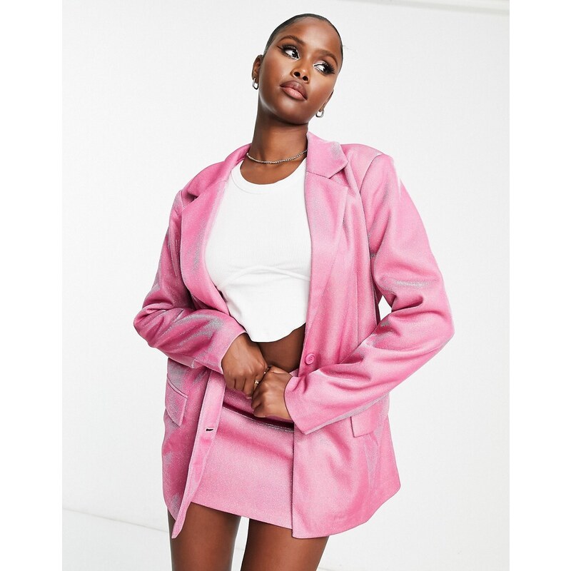 Simmi Clothing Simmi glitter oversized blazer co-ord in pink