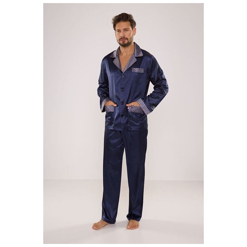 De Lafense Pijamale pentru bărbați din satin Adam albastru