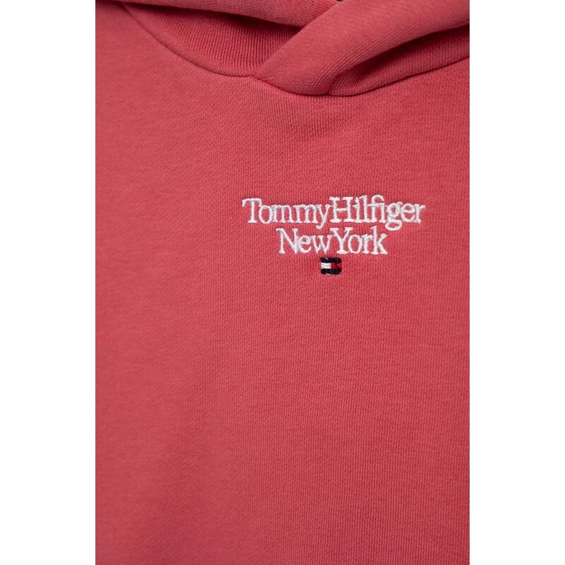 Tommy Hilfiger bluza copii culoarea roz, cu glugă, cu imprimeu