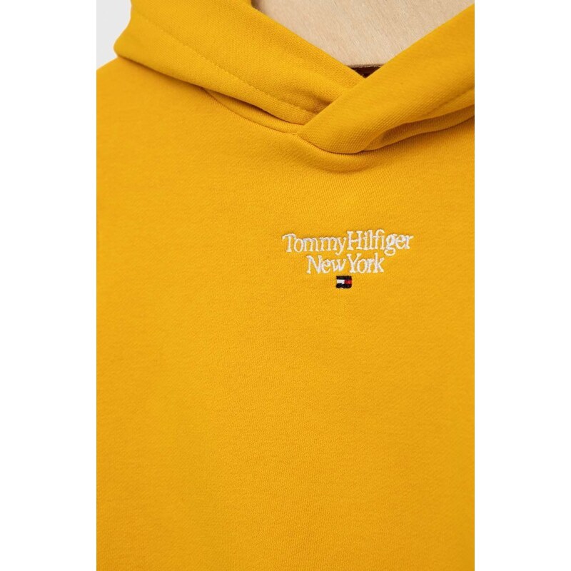 Tommy Hilfiger bluza copii culoarea portocaliu, cu glugă, cu imprimeu