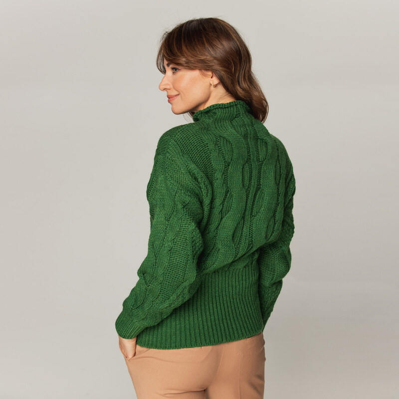 Pulover de lână pentru femei de culoare verde 14750