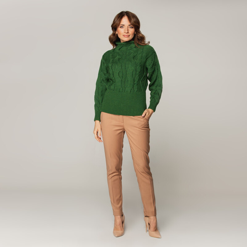 Pulover de lână pentru femei de culoare verde 14750