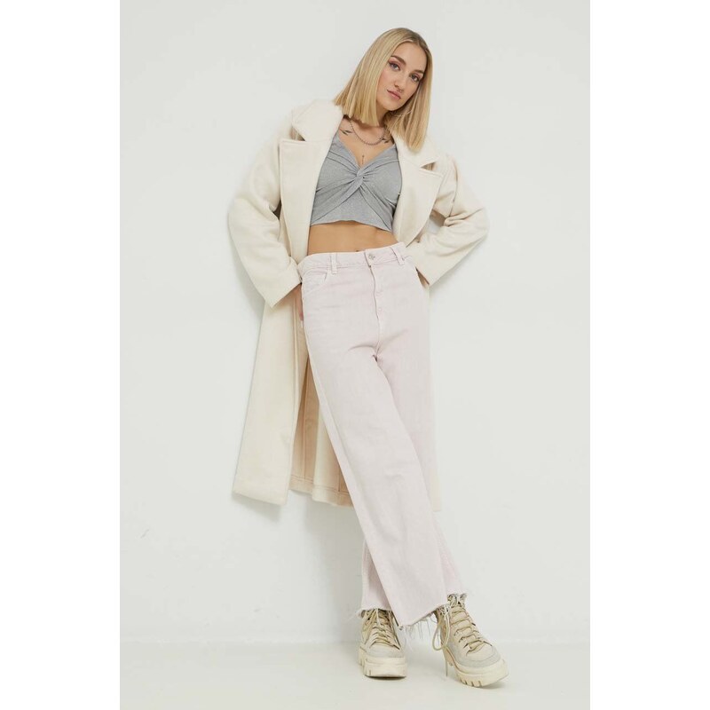 Abercrombie & Fitch palton din lana culoarea bej, de tranzitie, desfacut