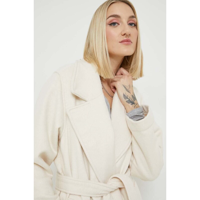 Abercrombie & Fitch palton din lana culoarea bej, de tranzitie, desfacut