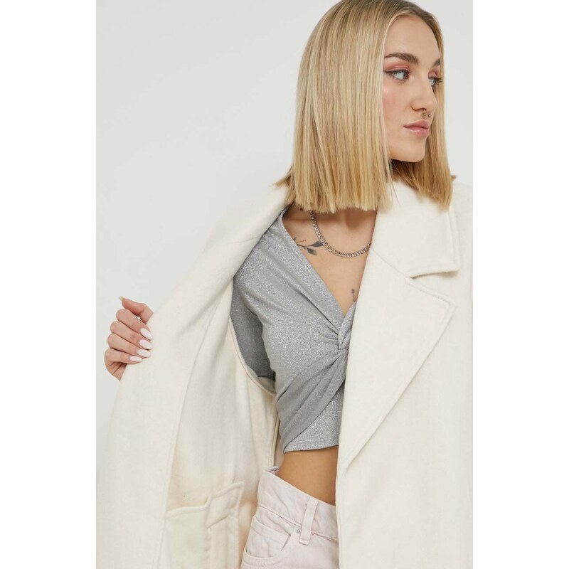 Abercrombie & Fitch palton din lana culoarea bej, de tranzitie, desfacut