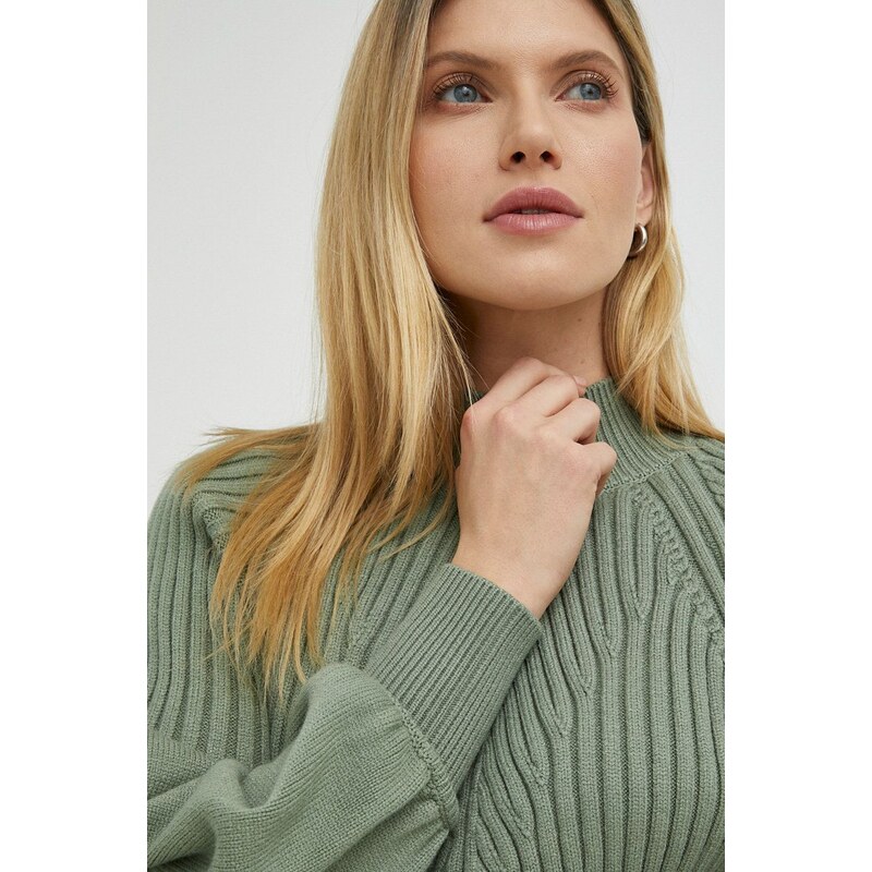 Bruuns Bazaar pulover femei, culoarea verde, cu turtleneck