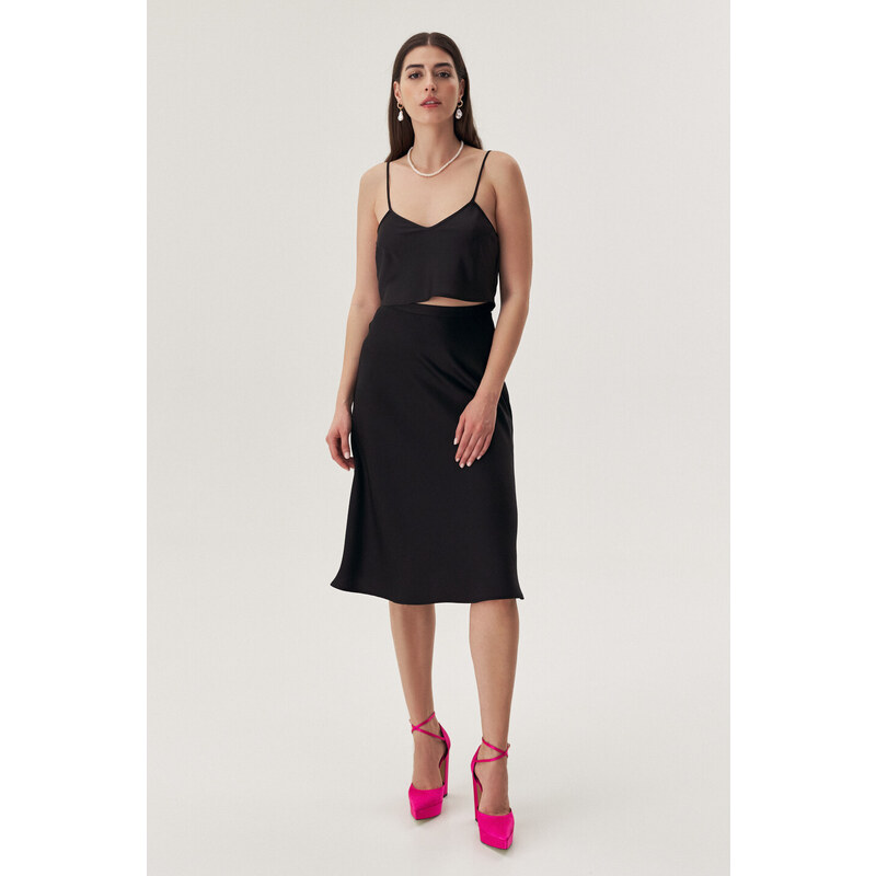 EMA\T Top negru din satin After Party Glam