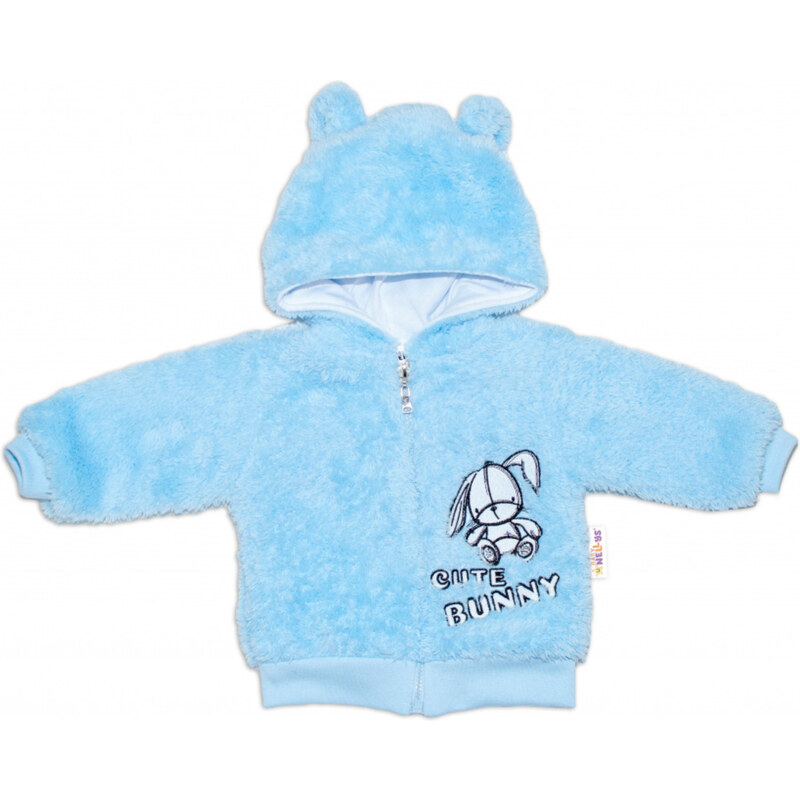 Anorac Baby Nellys din blană artificală cu glugă Cute Bunny - albastru