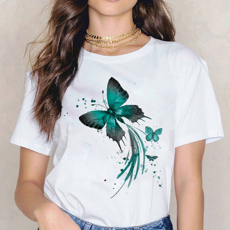 orielle Tricou Green Butterflies