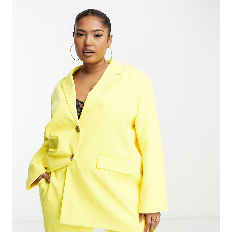 Something New Curve X Madeleine Pedersen tailored oversized co-ord blazer in neon yellow